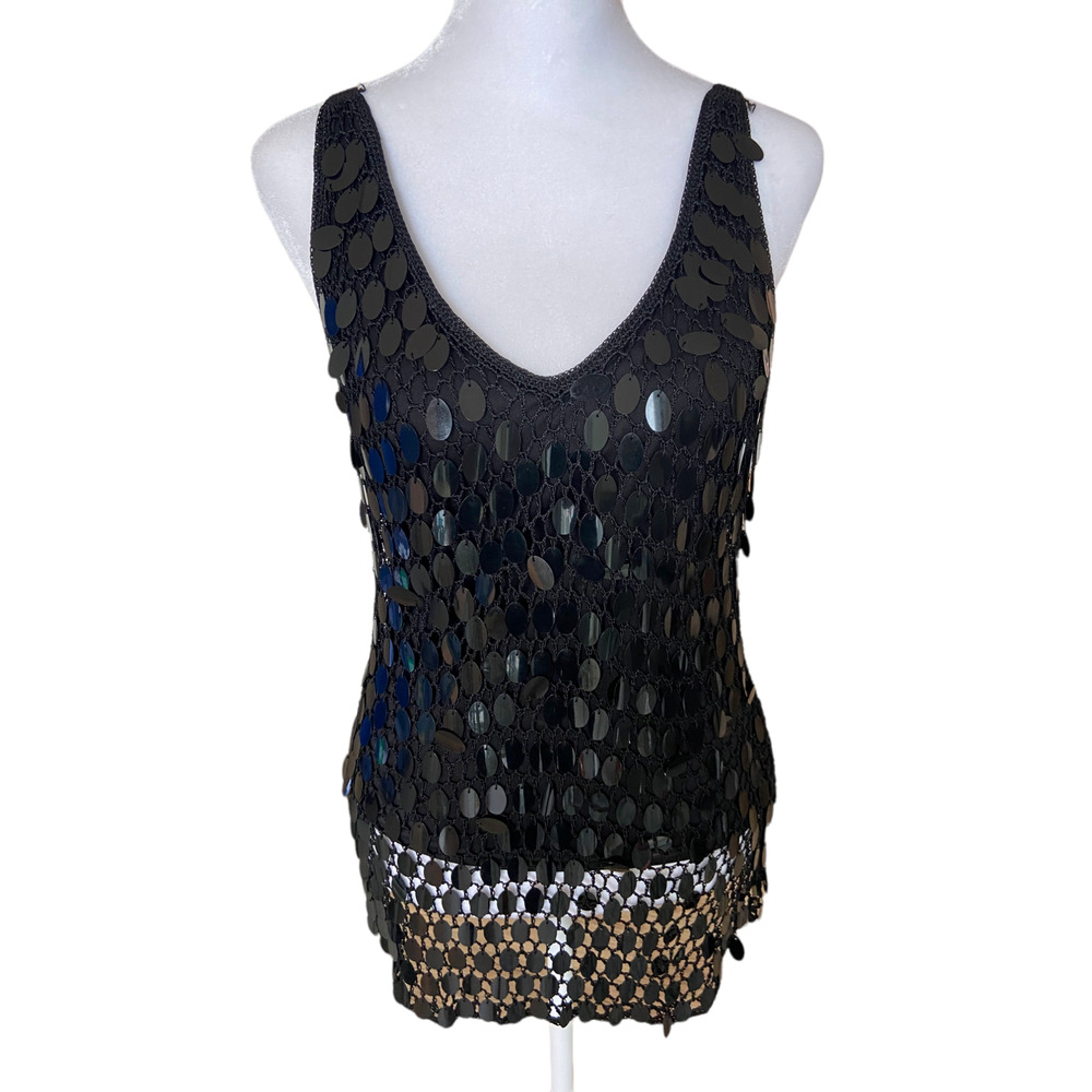 Oopsees Black sequin disc mesh top
